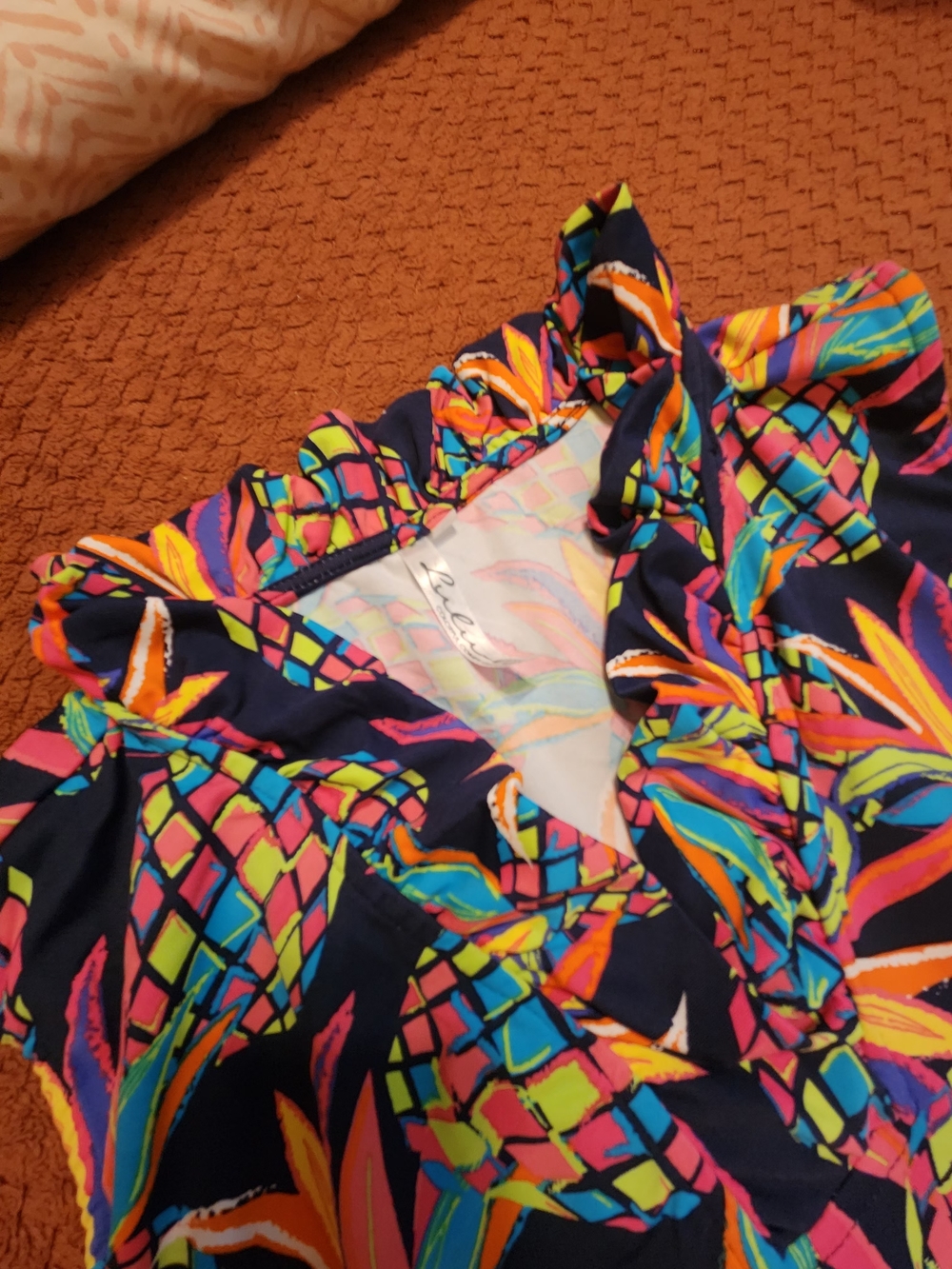 Lulu B- Sleeveless Ruffle V-Neck Pineapple Print Dress - Navy & Multi - Picture 2 of 9